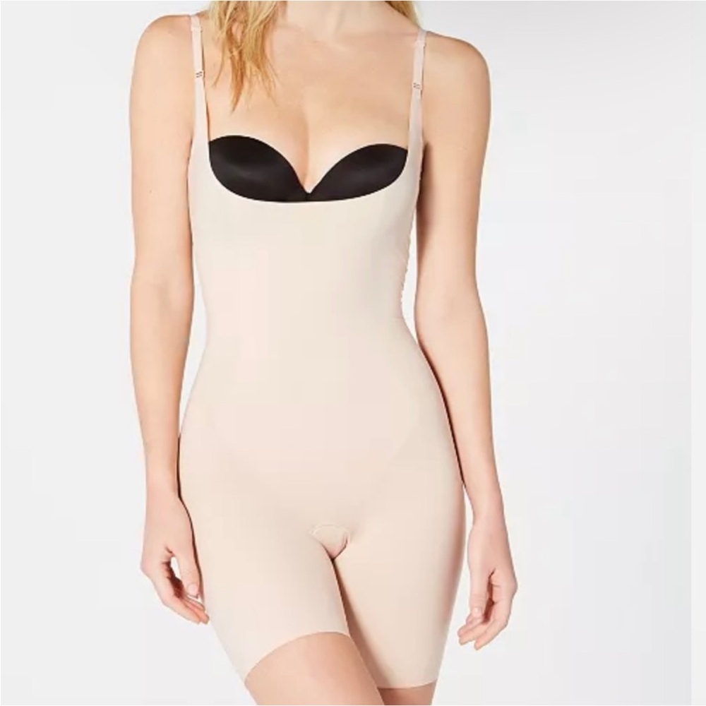 🆕 SPANX Women's OnCore Open Bust Mid Thigh Shaper Bodysuit Size XL Beige 10021R